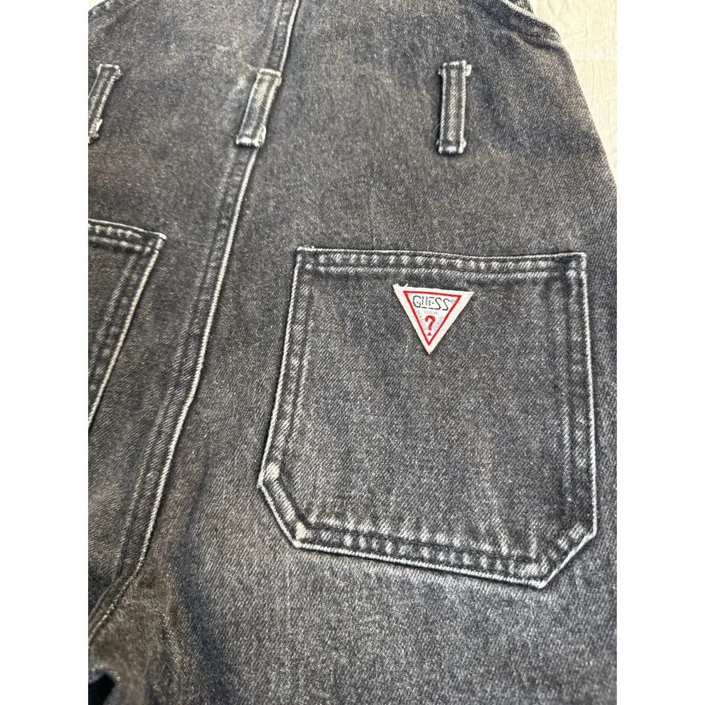 Streetwear Vtg GUESS Kids Denim Overalls 90s Shorts Made in USA Size 7